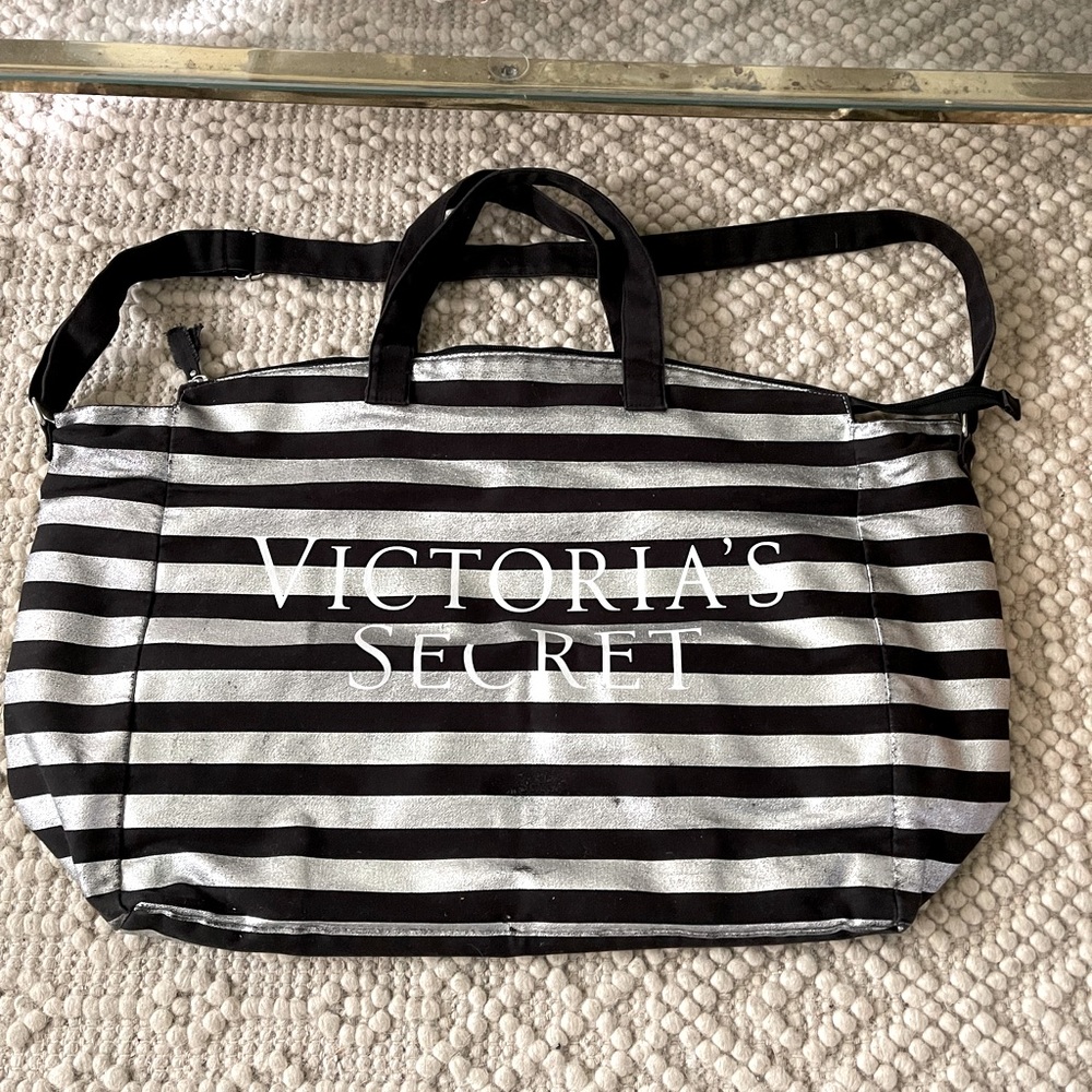 Striped Victoria Secret Overnight Bag